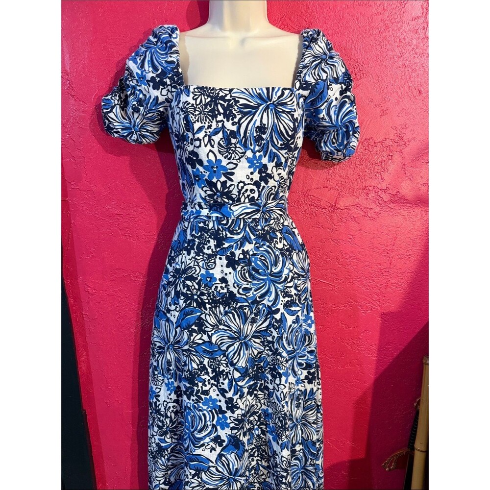 Lilly Pulitzer Mylie Linen dress in Navy Low Tide Pandarama dress. Sz 00. Vacay
